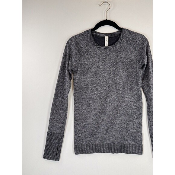 Lululemon Womens Sweater Gray Rest Less Ribbed Knit Thumbhole Pullover Size 6 - Picture 4 of 10